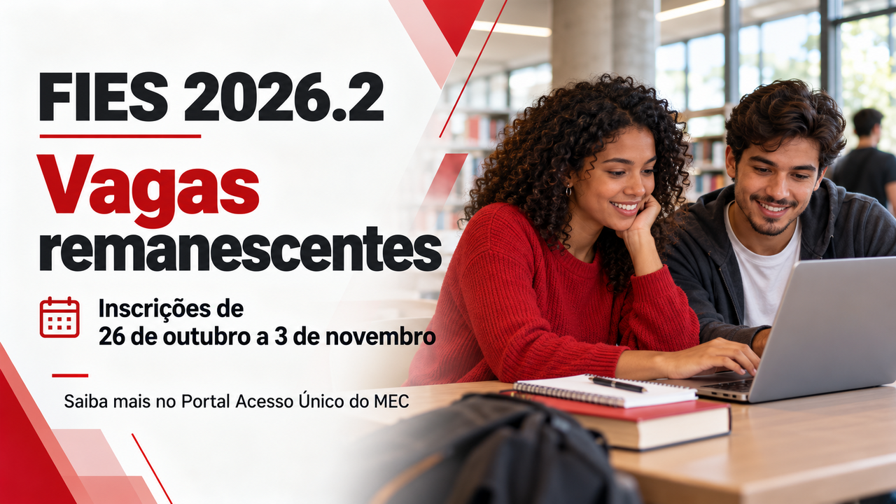 Fies 2026.2: inscrições para vagas remanescentes começam em 26 de outubro